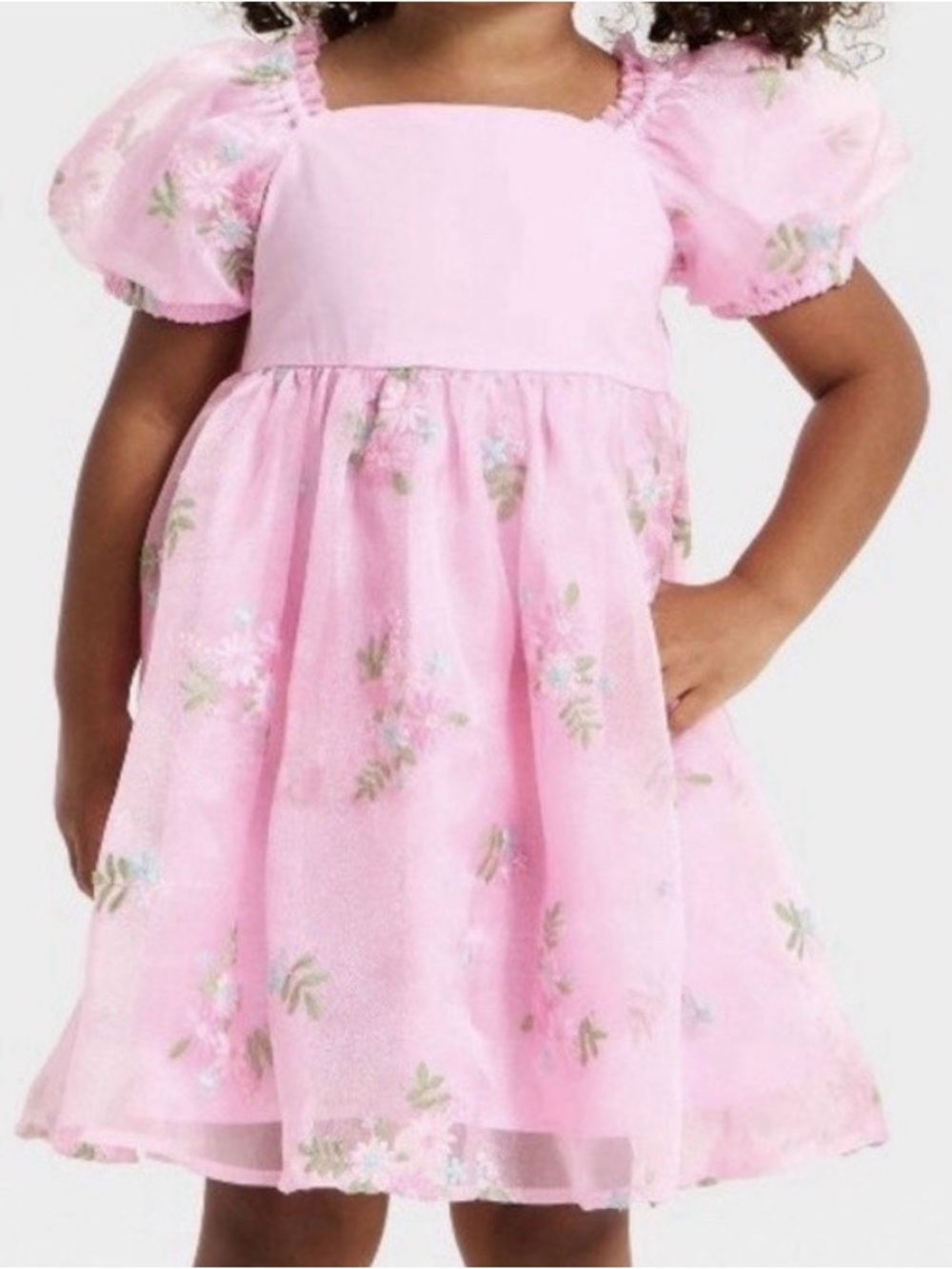 Girls' Pink Floral Embroidered Dress